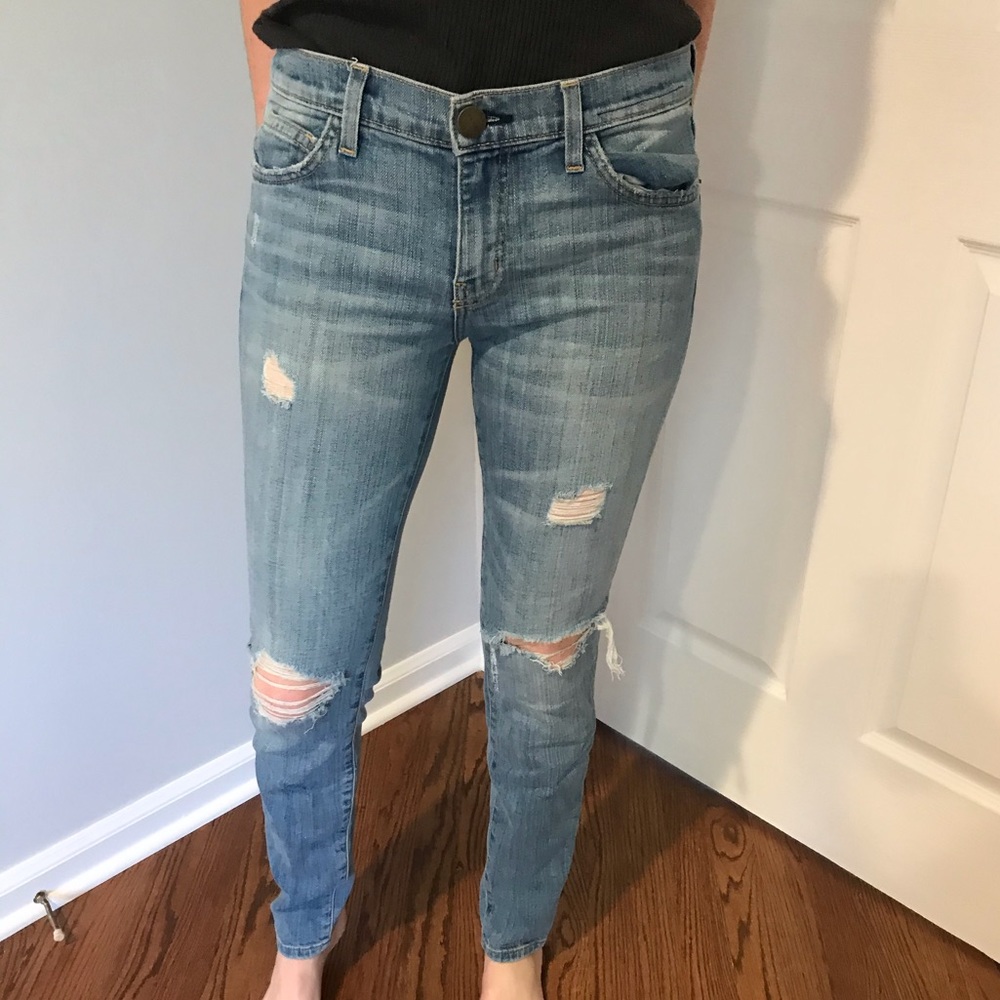 Current/Elliott Skinny Light Wash Ripped Jeans